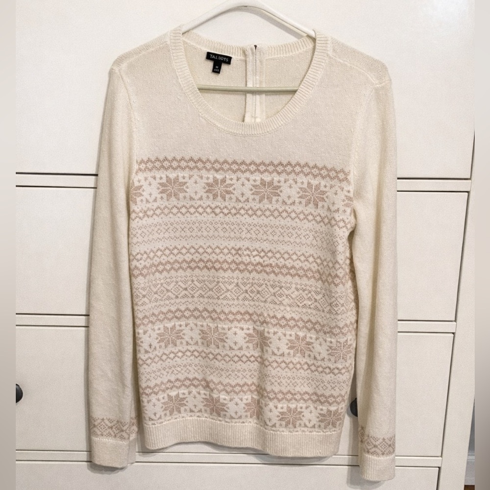 Talbots Fair Isle Sweater in Ivory and Gold